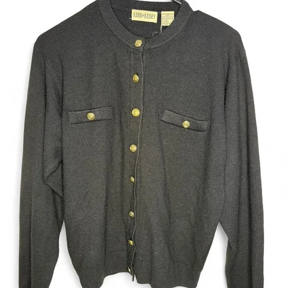 Kerri & Kelsey vintage size large L black vintage 90s cardigan with gold buttons - Picture 3 of 4